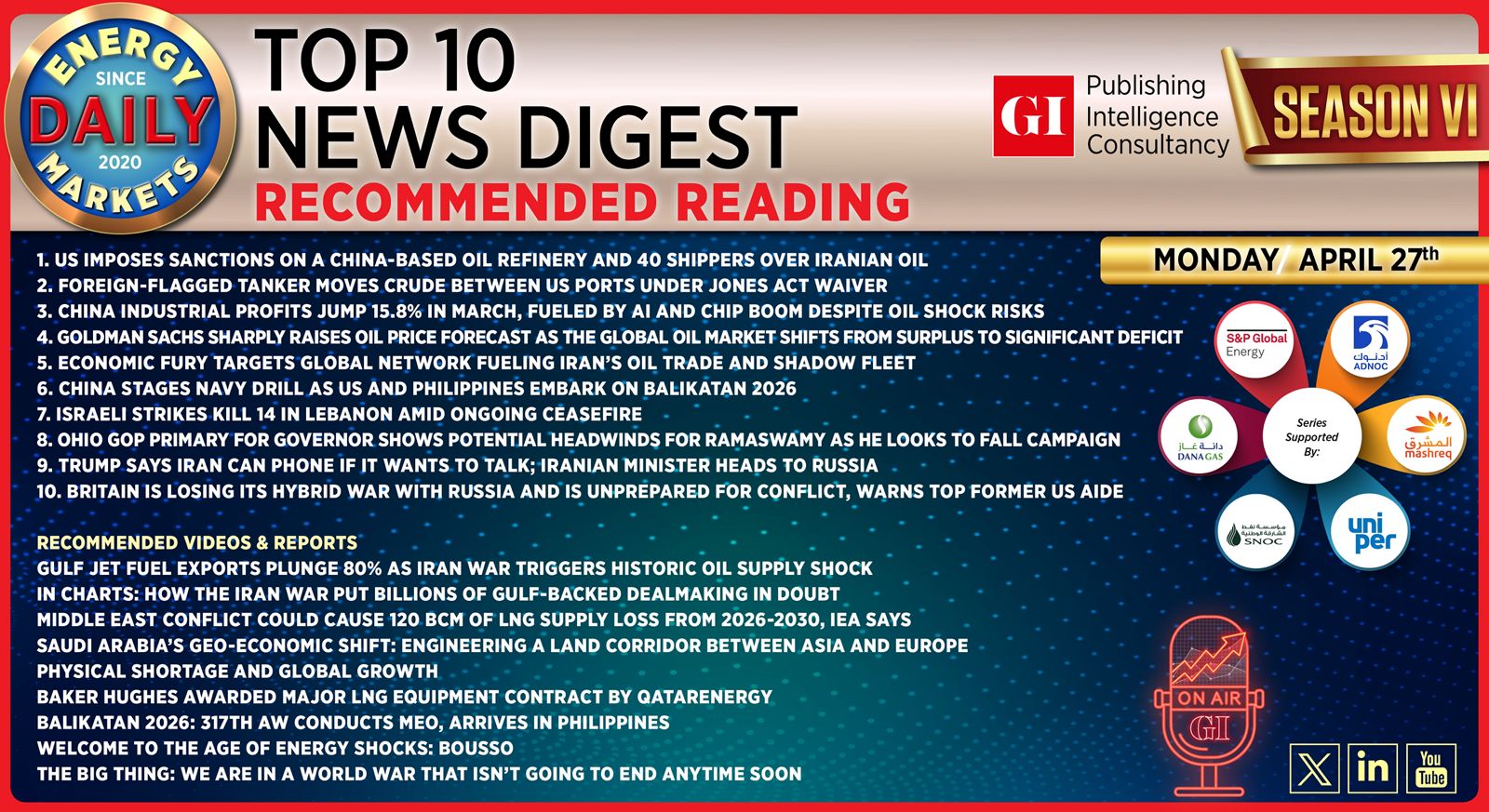 Top 10 - Daily Energy Markets News Digest: April 27, 2026