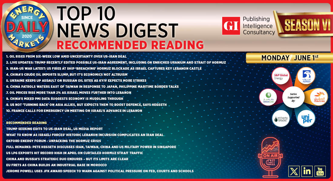 Top 10 - Daily Energy Markets News Digest: June 1, 2026