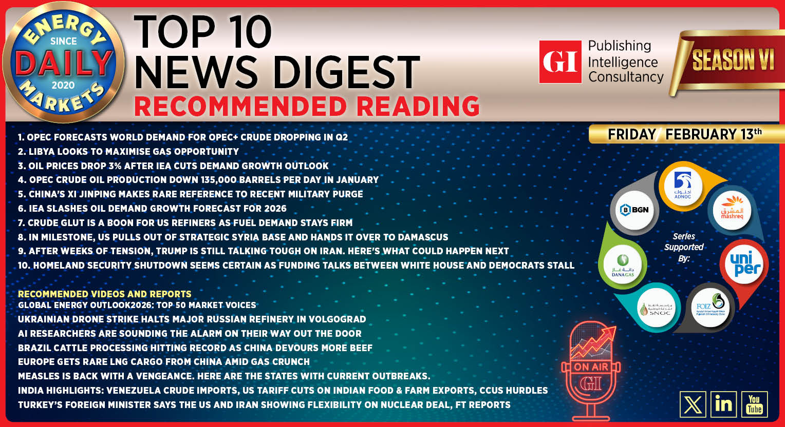 Top 10 - Daily Energy Markets News Digest: February 13, 2026