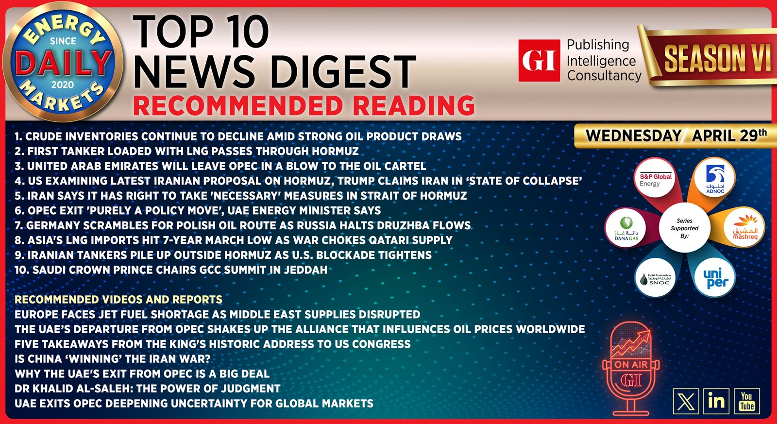 Top 10 - Daily Energy Markets News Digest: April 29, 2026