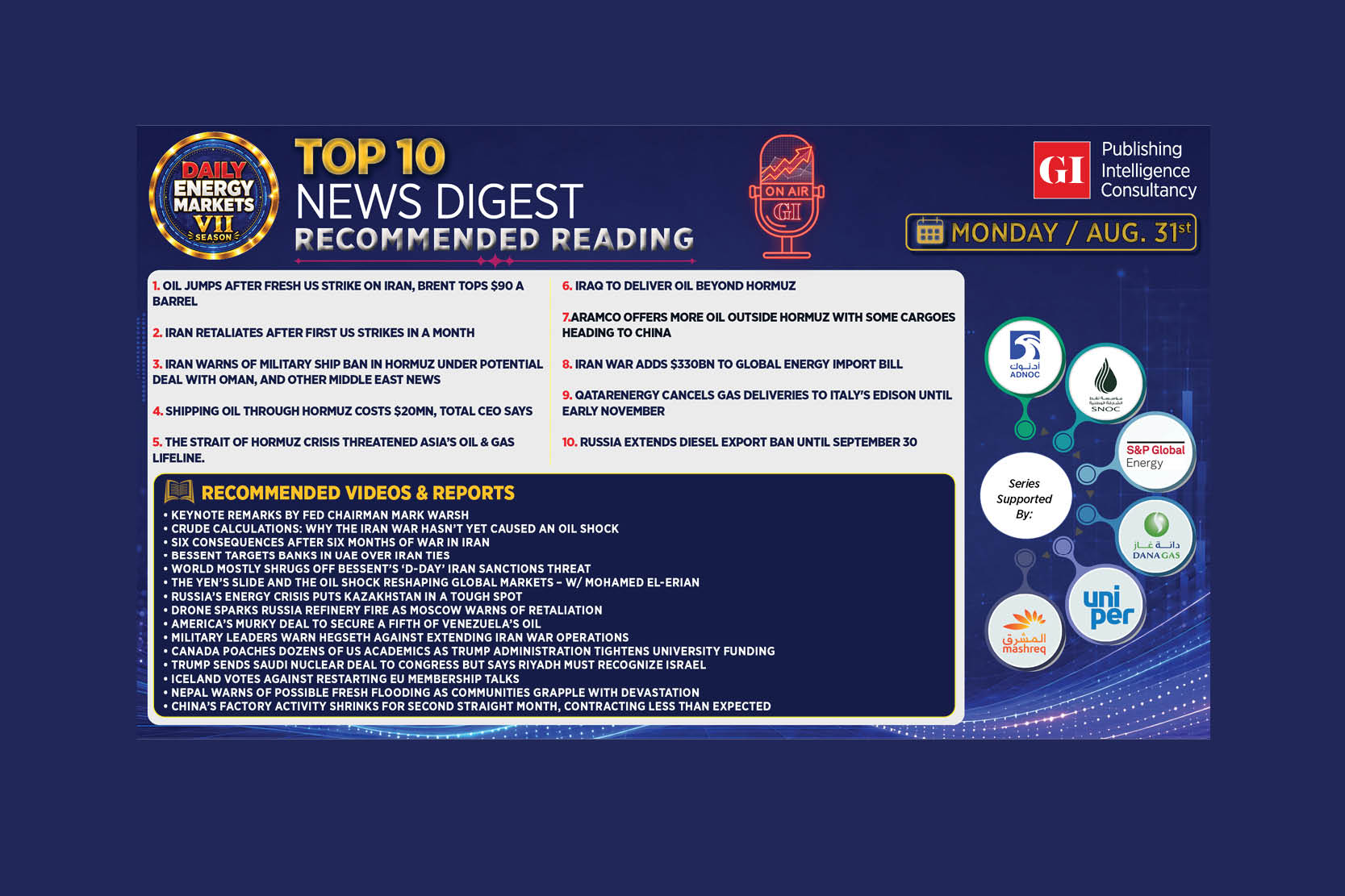 Top 10 - Daily Energy Markets News Digest: August 31, 2026