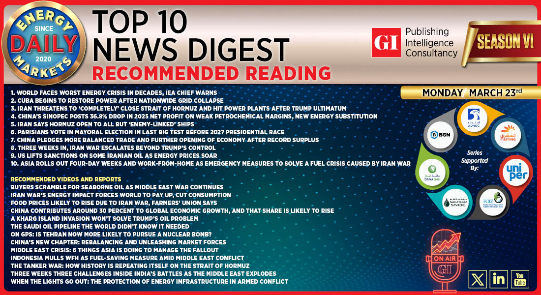 Top 10 - Daily Energy Markets News Digest: March 23, 2026